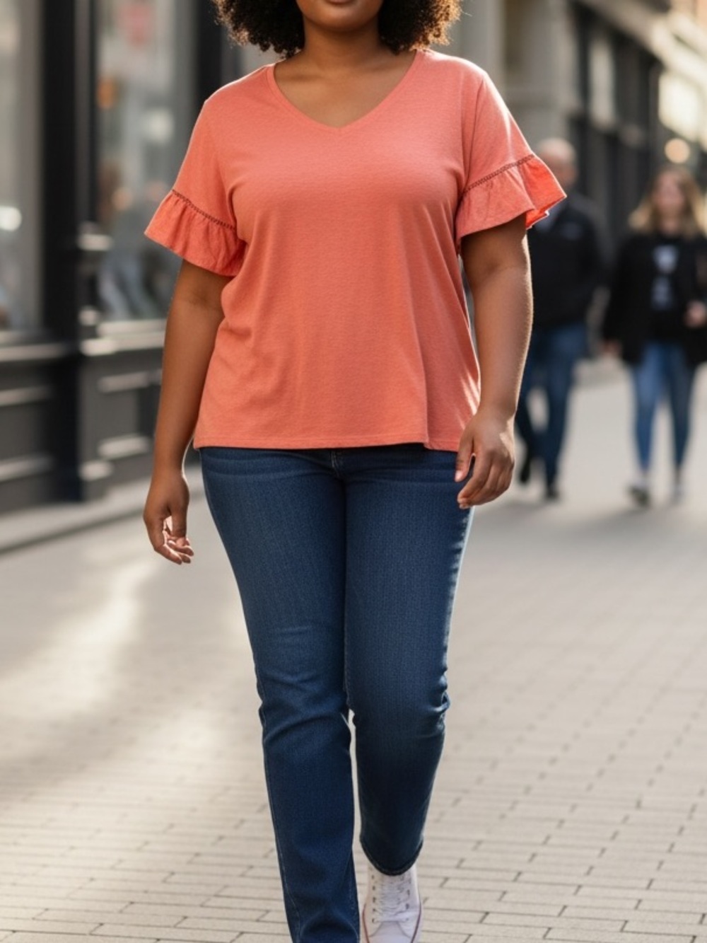 Chico’s Womens Coral V-Neck Top Flutter Sleeves 100% Linen Size 4 XXL